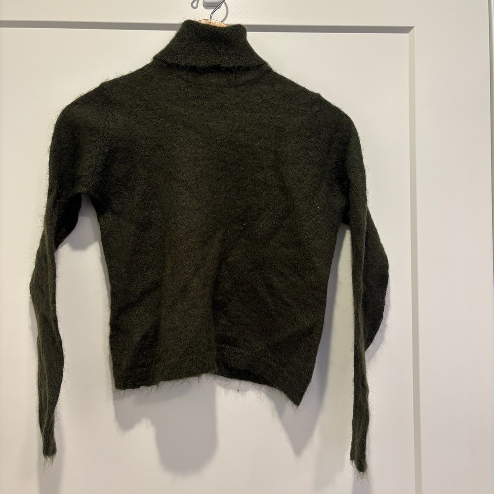 Grace Mohair Blend Turtleneck Pullover Crop Sweater Olive Green Women's Size S